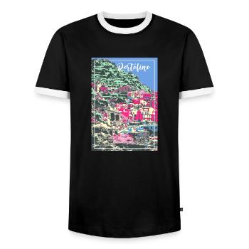Portofino,italy,port,sea,landscape,italy - Men's Ringer Shirt - black/white - Front - AI Model Female 172 light (172cm) & AI Model Male 178 light (178cm)