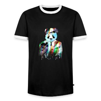 panda,panda bear,colorful,graffiti,painting,suit - Men's Ringer Shirt - black/white - Front - AI Model Female 172 light (172cm) & AI Model Male 178 light (178cm)