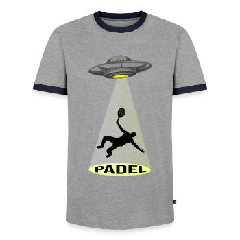 Padel Padel Tennis Padel-Universum Paddle - Men's Ringer Shirt - grey/navy  - Front - AI Model Female 172 light (172cm) & AI Model Male 178 light (178cm)