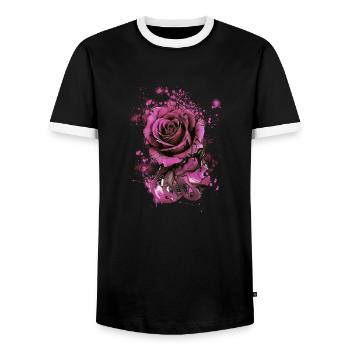 Pink, Rose, Ink, Painting, Illustration - Men's Ringer Shirt - black/white - Front - AI Model Female 172 light (172cm) & AI Model Male 178 light (178cm)