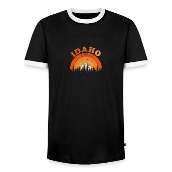 Vintage Idaho Fan Retro Cool Sunset Wilderness - Men's Ringer Shirt - black/white - Front - AI Model Female 172 light (172cm) & AI Model Male 178 light (178cm)
