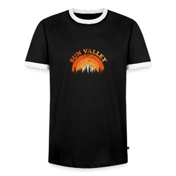 Vintage Sun Valley Idaho Fan Retro Cool Sunset - Men's Ringer Shirt - black/white - Front - AI Model Female 172 light (172cm) & AI Model Male 178 light (178cm)