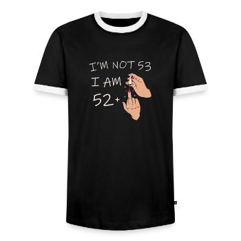 Im Not 53, I Am 52 Plus 1 Middle Finger, 53rd - Men's Ringer Shirt - black/white - Front - AI Model Female 172 light (172cm) & AI Model Male 178 light (178cm)