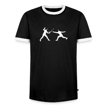 fechter_2c - Men's Ringer Shirt - black/white - Front - AI Model Female 172 light (172cm) & AI Model Male 178 light (178cm)