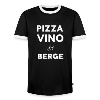 Pizza, Vino & Berge - Männer Kontrast-T-Shirt - Schwarz/Weiß - Vorne - AI Model Female 172 light (172cm) & AI Model Male 178 light (178cm)