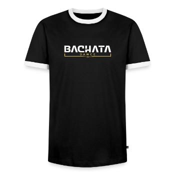 Bachata Dance logo white gold - Latin dance - Men's Ringer Shirt - black/white - Front - AI Model Female 172 light (172cm) & AI Model Male 178 light (178cm)