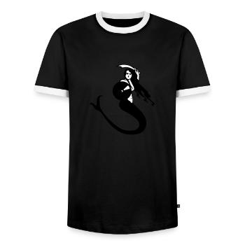 polish drawing mermaid from warsaw poland - Men's Ringer Shirt - black/white - Front - AI Model Female 172 light (172cm) & AI Model Male 178 light (178cm)