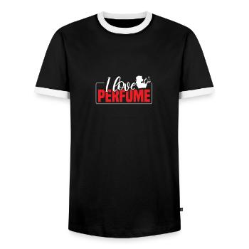 Parfüm Fragrance Perfüm Perfume Parfum Duft - Männer Kontrast-T-Shirt - Schwarz/Weiß - Vorne - AI Model Female 172 light (172cm) & AI Model Male 178 light (178cm)