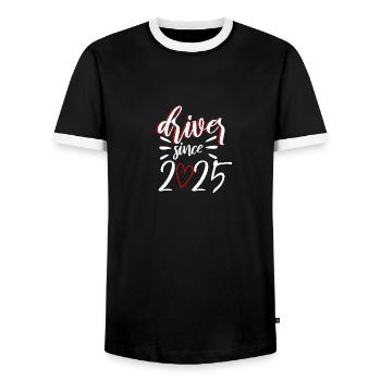 Driving License 2025 Driving Test Driving License Test - Men's Ringer Shirt - black/white - Front - AI Model Female 172 light (172cm) & AI Model Male 178 light (178cm)