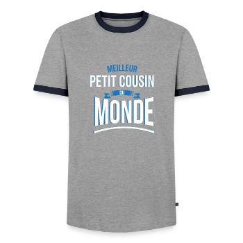Meilleur Petit cousin du monde homme - T-shirt contrasté Homme - gris/marine  - Devant - AI Model Female 172 light (172cm) & AI Model Male 178 light (178cm)