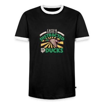 Duck Hunt Duck Hunter Bird Hunting Duck Hunting - Men's Ringer Shirt - black/white - Front - AI Model Female 172 light (172cm) & AI Model Male 178 light (178cm)