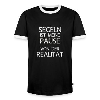 Segeln ist meine Pause von der Realität - Männer Kontrast-T-Shirt - Schwarz/Weiß - Vorne - AI Model Female 172 light (172cm) & AI Model Male 178 light (178cm)