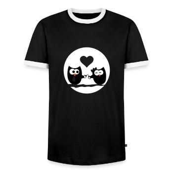 Hiboux dans l'amour - T-shirt contrasté Homme - noir/blanc - Devant - AI Model Female 172 light (172cm) & AI Model Male 178 light (178cm)