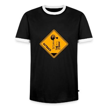 Outback Road Sign - Männer Kontrast-T-Shirt - Schwarz/Weiß - Vorne - AI Model Female 172 light (172cm) & AI Model Male 178 light (178cm)