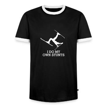 To ski - Men's Ringer Shirt - black/white - Front - AI Model Female 172 light (172cm) & AI Model Male 178 light (178cm)