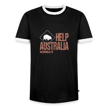 HELP AUSTRALIA WOMBATS - Men's Ringer Shirt - black/white - Front - AI Model Female 172 light (172cm) & AI Model Male 178 light (178cm)