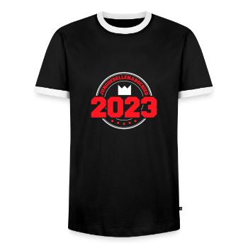 JGA 2023 - Bräutigam - Junggesellenabschied Krone - Männer Kontrast-T-Shirt - Schwarz/Weiß - Vorne - AI Model Female 172 light (172cm) & AI Model Male 178 light (178cm)