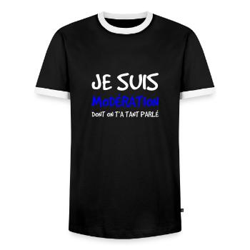 Je suis modération dont on t'a tant parlé - T-shirt contrasté Homme - noir/blanc - Devant - AI Model Female 172 light (172cm) & AI Model Male 178 light (178cm)