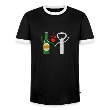 Bière romantisme - T-shirt contrasté Homme - noir/blanc - Devant - AI Model Female 172 light (172cm) & AI Model Male 178 light (178cm)