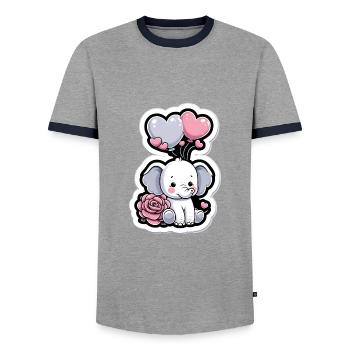 Mignon bébé éléphant avec maman éléphant ballon coeur - T-shirt contrasté Homme - gris/marine  - Devant - AI Model Female 172 light (172cm) & AI Model Male 178 light (178cm)