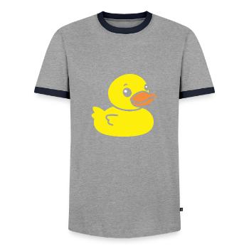 Small carnard - Men's Ringer Shirt - grey/navy  - Front - AI Model Female 172 light (172cm) & AI Model Male 178 light (178cm)