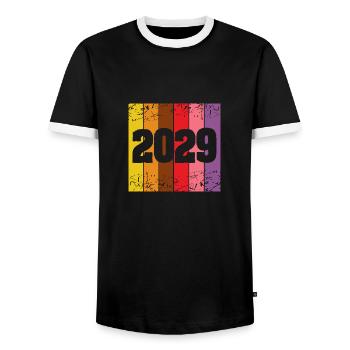 Jahrgang 2029 - Männer Kontrast-T-Shirt - Schwarz/Weiß - Vorne - AI Model Female 172 light (172cm) & AI Model Male 178 light (178cm)