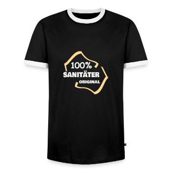 Occupation: Paramedic - Men's Ringer Shirt - black/white - Front - AI Model Female 172 light (172cm) & AI Model Male 178 light (178cm)