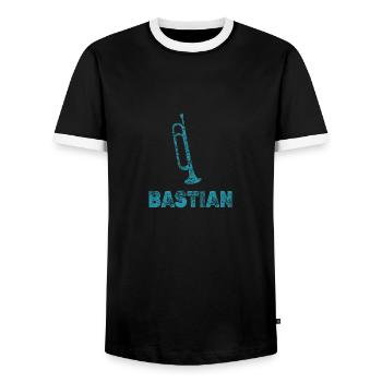 Trompeten Bastian - Männer Kontrast-T-Shirt - Schwarz/Weiß - Vorne - AI Model Female 172 light (172cm) & AI Model Male 178 light (178cm)
