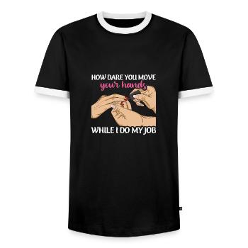 Nail design Design for a nail designer - Men's Ringer Shirt - black/white - Front - AI Model Female 172 light (172cm) & AI Model Male 178 light (178cm)