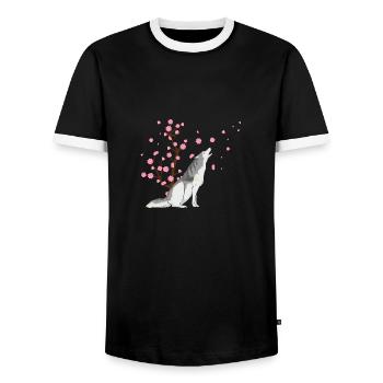 Cherry Blossom Husky Japanese Sakura Flower - Men's Ringer Shirt - black/white - Front - AI Model Female 172 light (172cm) & AI Model Male 178 light (178cm)