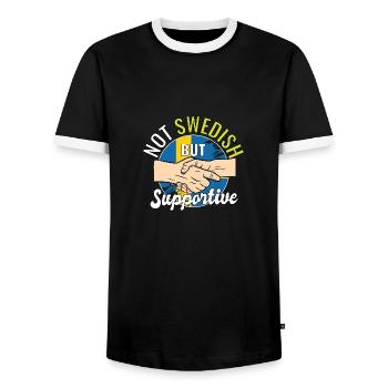 Pas suédois mais voyageur du pays qui vous soutient - T-shirt contrasté Homme - noir/blanc - Devant - AI Model Female 172 light (172cm) & AI Model Male 178 light (178cm)