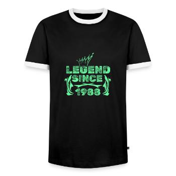 Année 1988 - T-shirt contrasté Homme - noir/blanc - Devant - AI Model Female 172 light (172cm) & AI Model Male 178 light (178cm)
