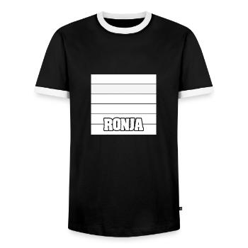 Nom de la femme Ronja - T-shirt contrasté Homme - noir/blanc - Devant - AI Model Female 172 light (172cm) & AI Model Male 178 light (178cm)