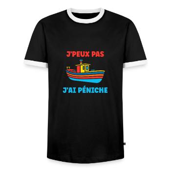 Bateau humour péniche - T-shirt contrasté Homme - noir/blanc - Devant - AI Model Female 172 light (172cm) & AI Model Male 178 light (178cm)