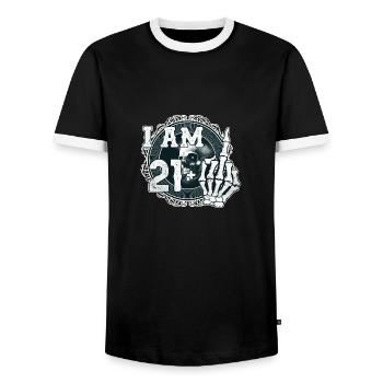 I'm 21 plus 1 middle finger Skull funny 22nd - Men's Ringer Shirt - black/white - Front - AI Model Female 172 light (172cm) & AI Model Male 178 light (178cm)