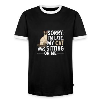 Chat siamois Chat siamois - T-shirt contrasté Homme - noir/blanc - Devant - AI Model Female 172 light (172cm) & AI Model Male 178 light (178cm)