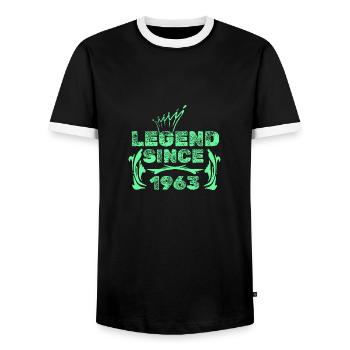 1963 - Männer Kontrast-T-Shirt - Schwarz/Weiß - Vorne - AI Model Female 172 light (172cm) & AI Model Male 178 light (178cm)