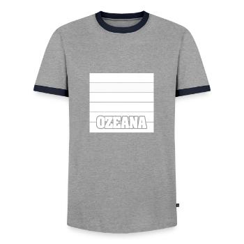 Ozeana comme nom de femme - T-shirt contrasté Homme - gris/marine  - Devant - AI Model Female 172 light (172cm) & AI Model Male 178 light (178cm)