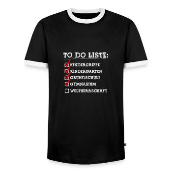 TO DO liste schulabschluss Gymnasium - Männer Kontrast-T-Shirt - Schwarz/Weiß - Vorne - AI Model Female 172 light (172cm) & AI Model Male 178 light (178cm)