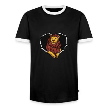 Lion Crack Torn Hole Heart Lion Face - Men's Ringer Shirt - black/white - Front - AI Model Female 172 light (172cm) & AI Model Male 178 light (178cm)