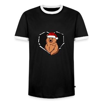 Bear crack torn perforated cap - Men's Ringer Shirt - black/white - Front - AI Model Female 172 light (172cm) & AI Model Male 178 light (178cm)