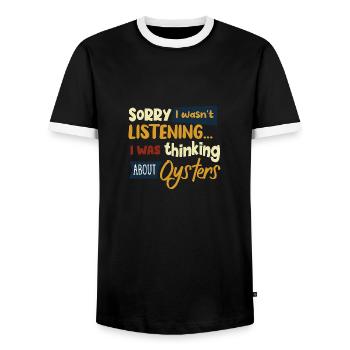 Penser aux huîtres Seafood Chef Funny Saying - T-shirt contrasté Homme - noir/blanc - Devant - AI Model Female 172 light (172cm) & AI Model Male 178 light (178cm)