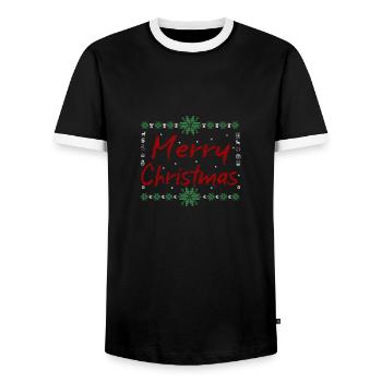 Joyeux réveillon de Noël Imprimé tricoté - T-shirt contrasté Homme - noir/blanc - Devant - AI Model Female 172 light (172cm) & AI Model Male 178 light (178cm)