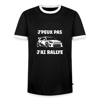Humour pilote de rallye - T-shirt contrasté Homme - noir/blanc - Devant - AI Model Female 172 light (172cm) & AI Model Male 178 light (178cm)