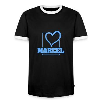 Marcel en tant que Bachelor - T-shirt contrasté Homme - noir/blanc - Devant - AI Model Female 172 light (172cm) & AI Model Male 178 light (178cm)