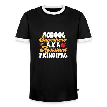 Deputy Principal - Men's Ringer Shirt - black/white - Front - AI Model Female 172 light (172cm) & AI Model Male 178 light (178cm)