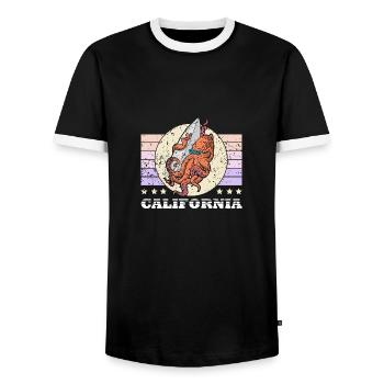 Summer Surfing Board Watersports Octopus Holiday - Men's Ringer Shirt - black/white - Front - AI Model Female 172 light (172cm) & AI Model Male 178 light (178cm)