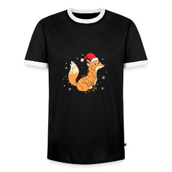 Renard avec bonnet de Père Noël - T-shirt contrasté Homme - noir/blanc - Devant - AI Model Female 172 light (172cm) & AI Model Male 178 light (178cm)