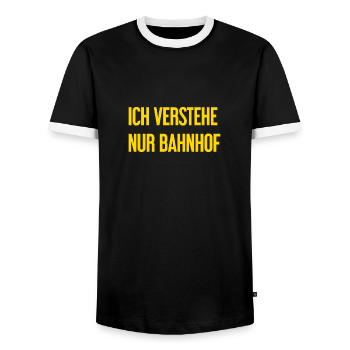 I only understand train station - Men's Ringer Shirt - black/white - Front - AI Model Female 172 light (172cm) & AI Model Male 178 light (178cm)