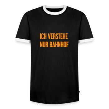 I only understand train station - Men's Ringer Shirt - black/white - Front - AI Model Female 172 light (172cm) & AI Model Male 178 light (178cm)